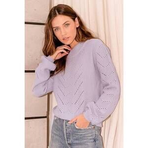 Lulus Sweetly Loved Lavender Pointelle Knit Balloon Sleeve Sweater Purple